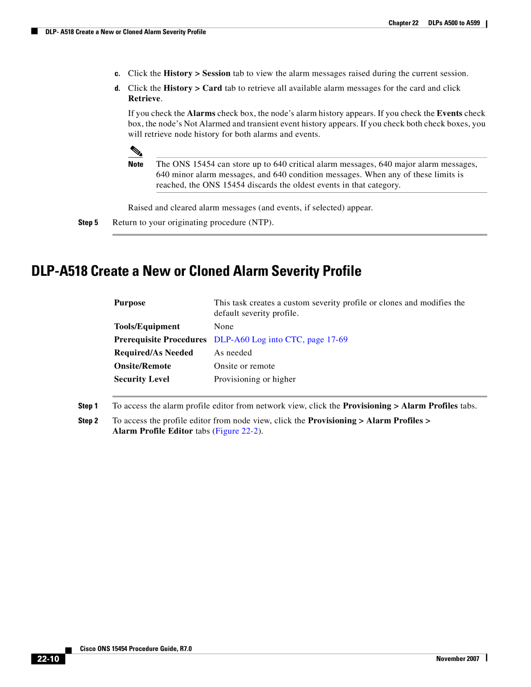 Cisco Systems ONS 15454 DLP-A518 Create a New or Cloned Alarm Severity Profile, Alarm Profile Editor tabs Figure, 22-10 