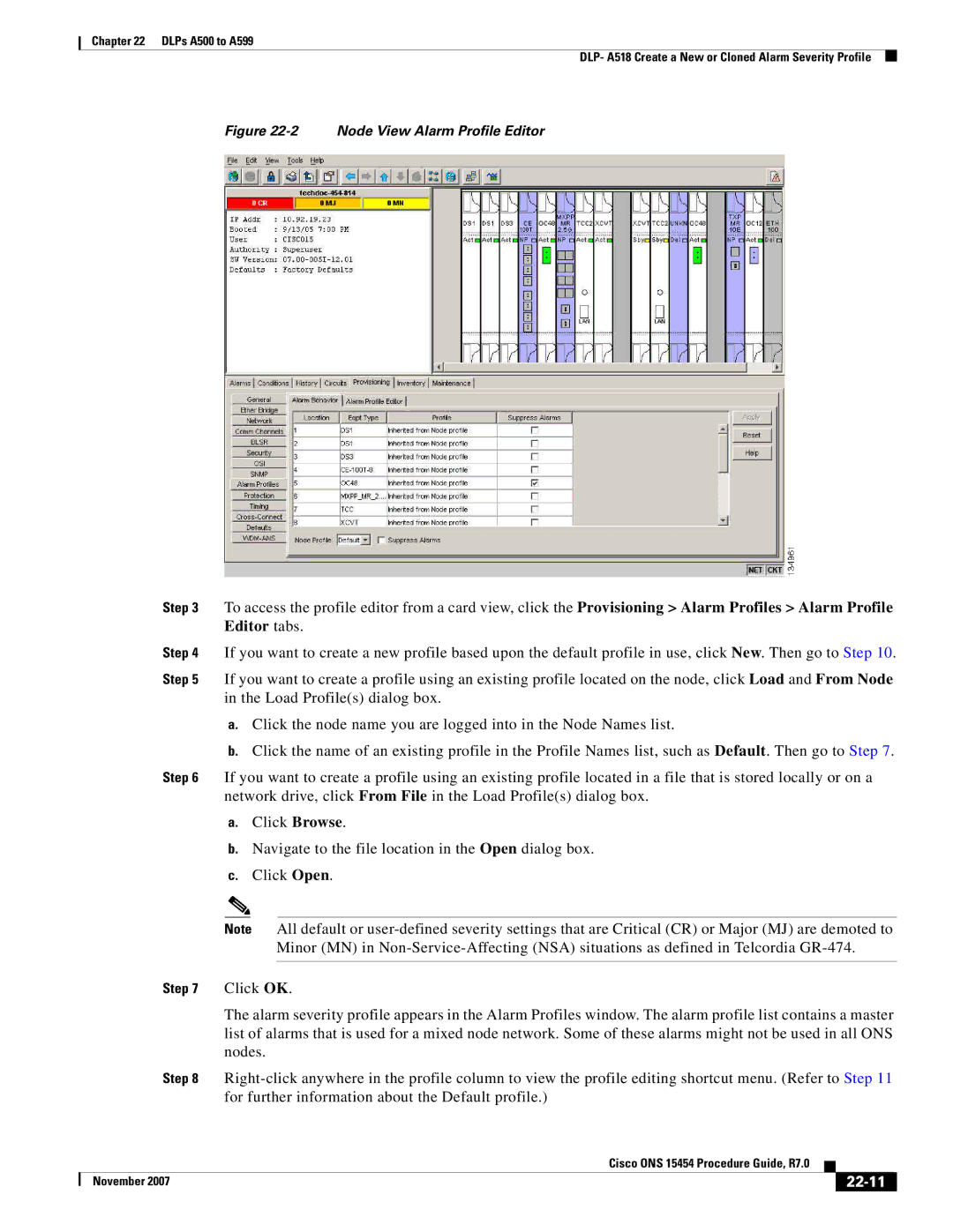 Cisco Systems ONS 15454 manual 22-11, Node View Alarm Profile Editor 