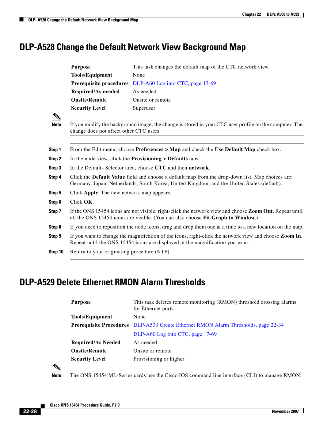 Cisco Systems ONS 15454 manual DLP-A528 Change the Default Network View Background Map, 22-28 