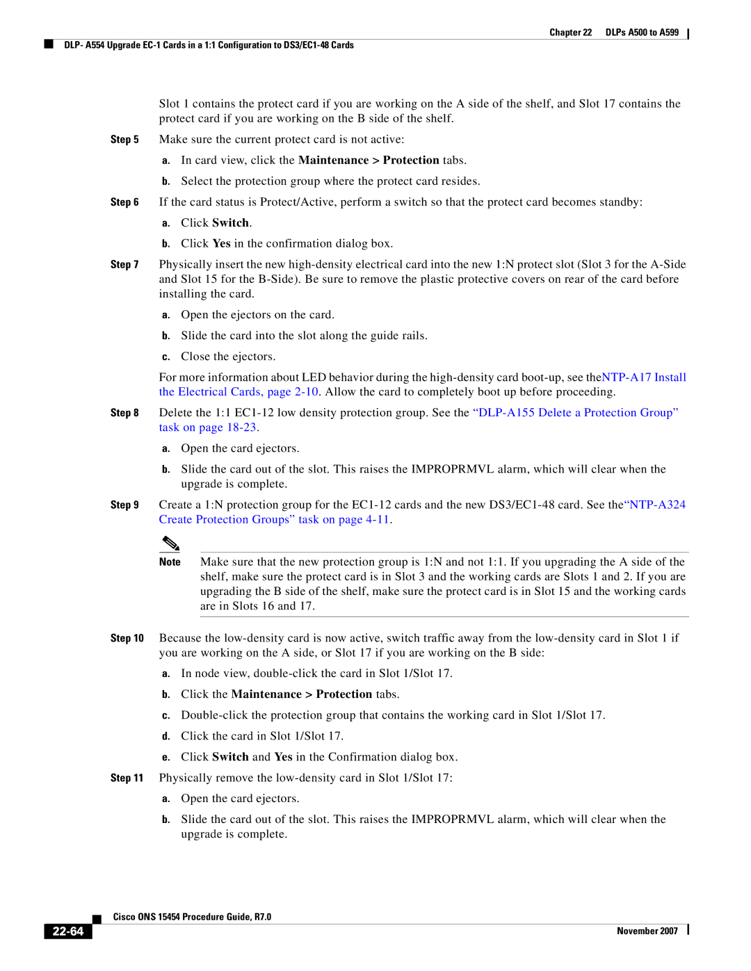 Cisco Systems ONS 15454 manual Click the Maintenance Protection tabs, 22-64 