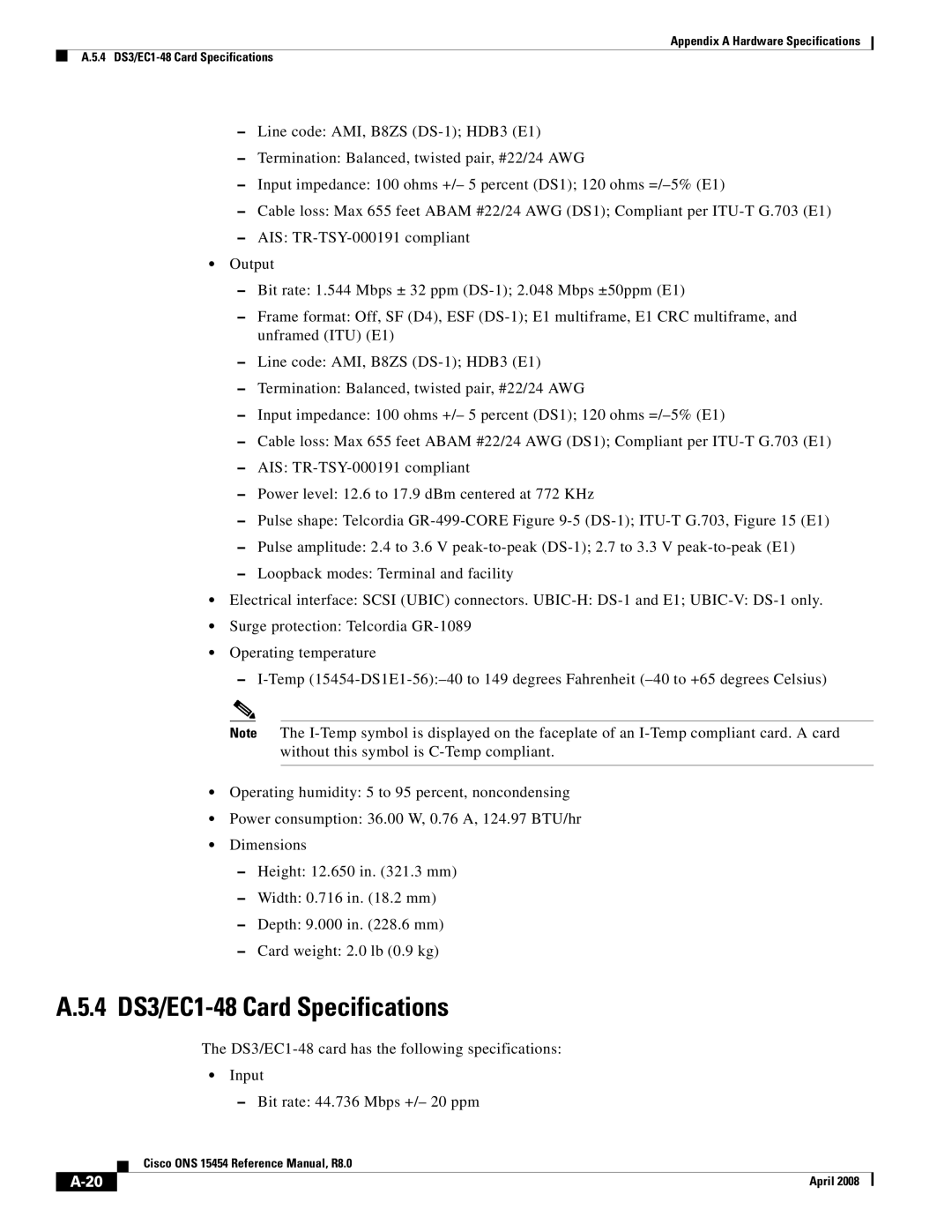 Cisco Systems ONS 15454 appendix 4 DS3/EC1-48 Card Specifications 