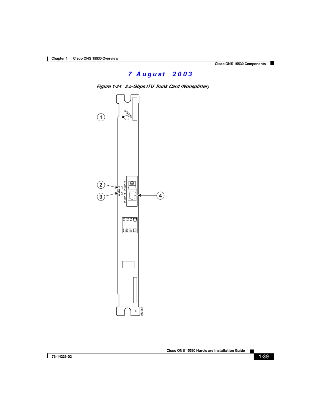 Cisco Systems ONS 15530 manual 24 2.5-Gbps ITU Trunk Card Nonsplitter 