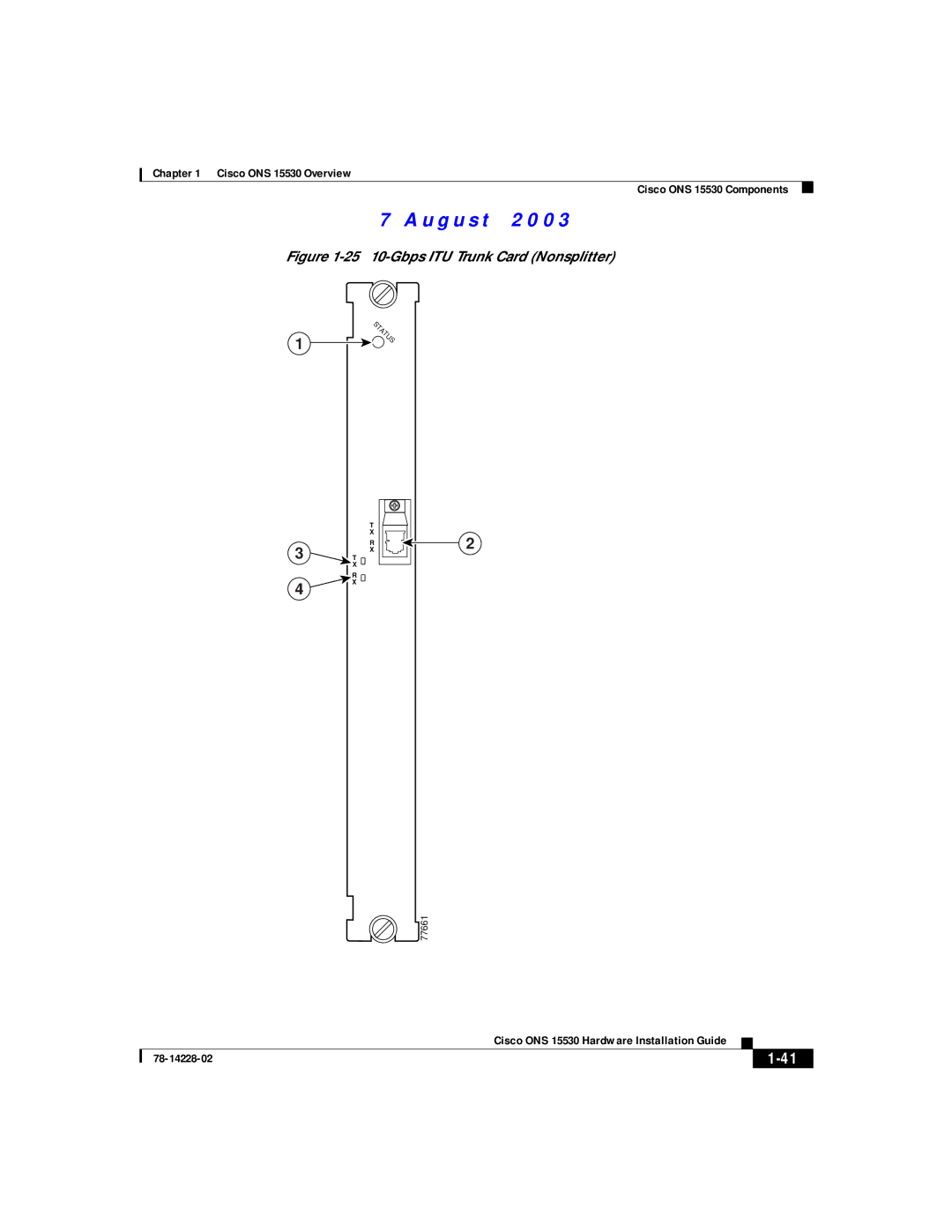 Cisco Systems ONS 15530 manual 25 10-Gbps ITU Trunk Card Nonsplitter 