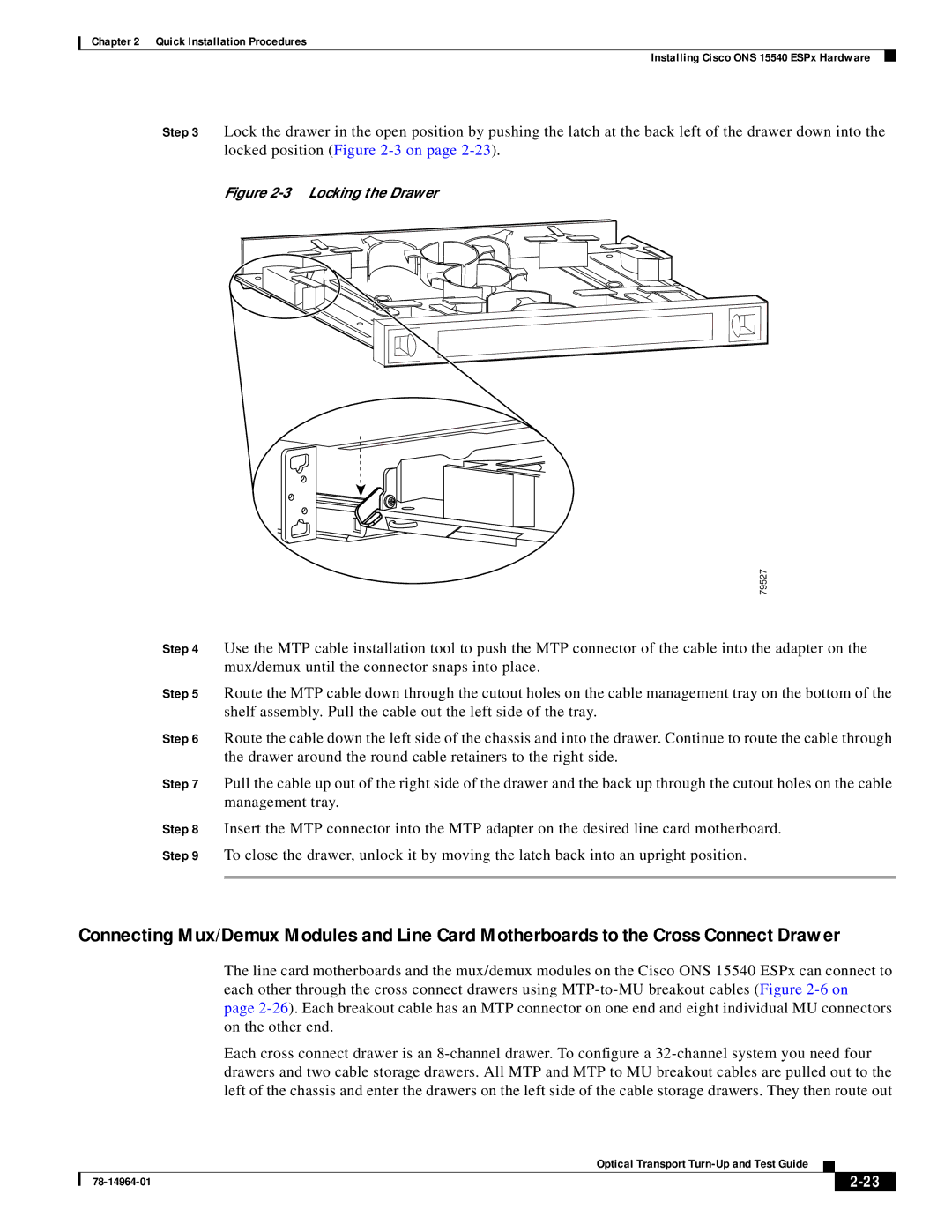 Cisco Systems ONS 15540 installation instructions Locking the Drawer 