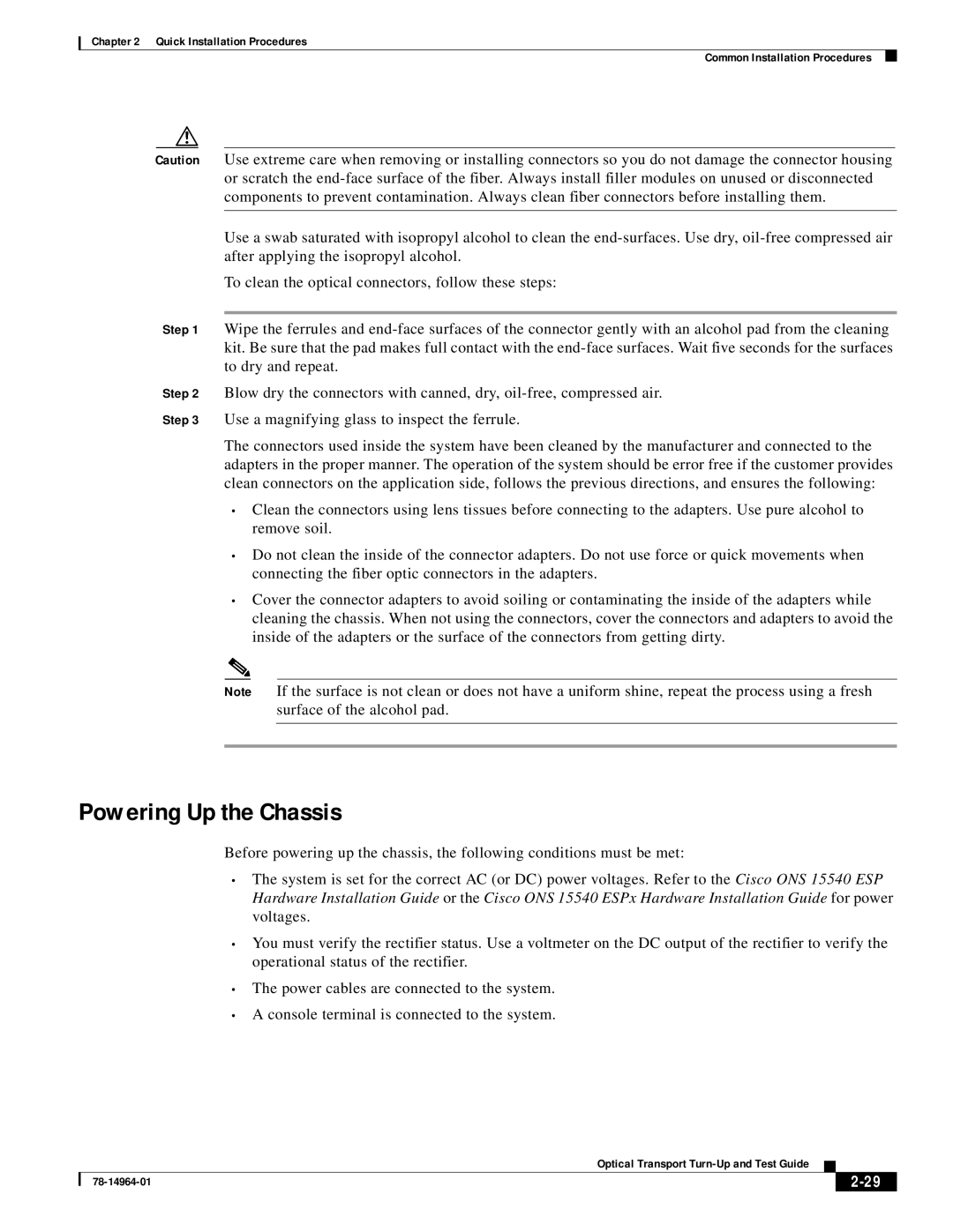 Cisco Systems ONS 15540 installation instructions Powering Up the Chassis 