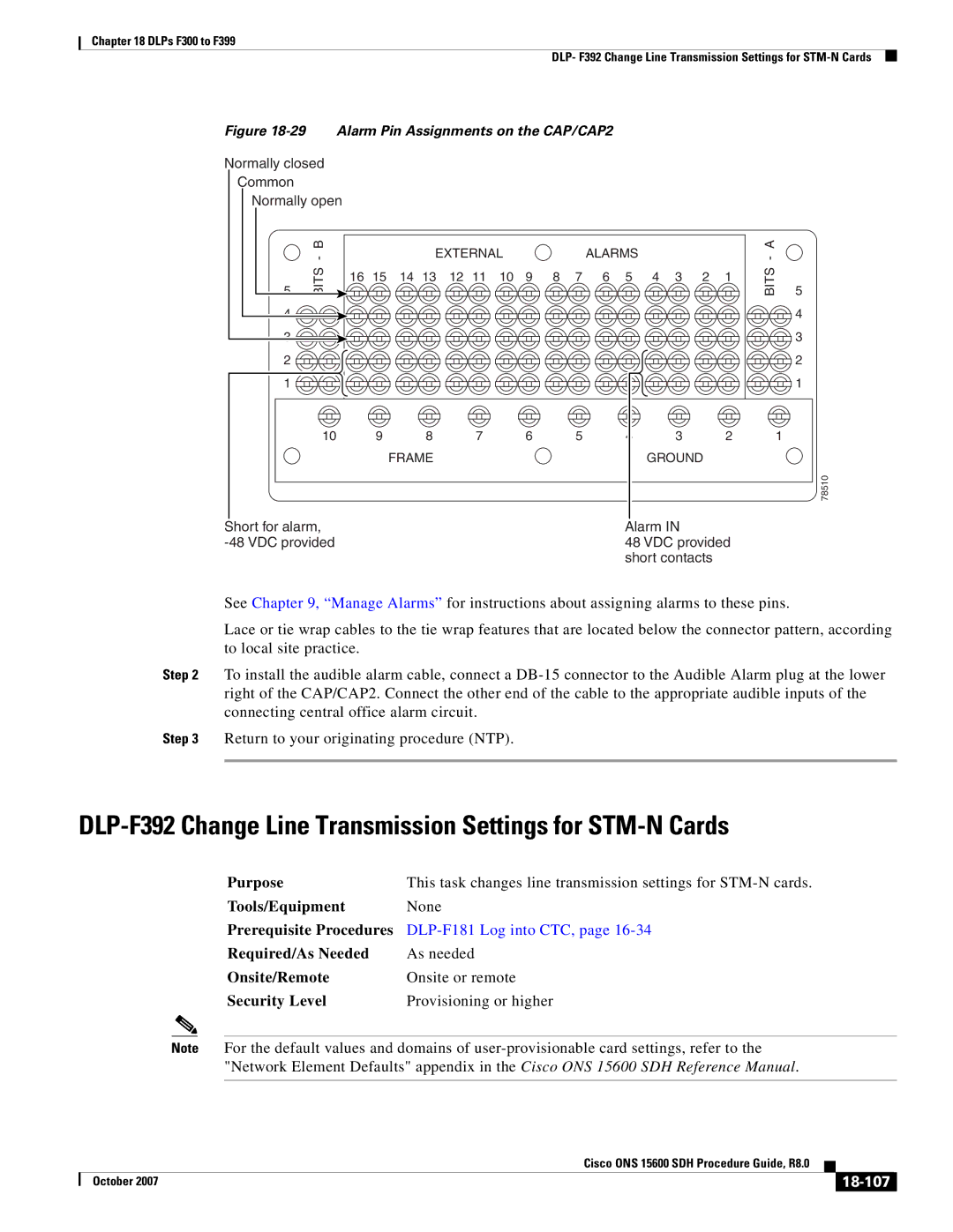 Cisco Systems ONS 15600 SDH manual DLP-F392 Change Line Transmission Settings for STM-N Cards, 18-107 