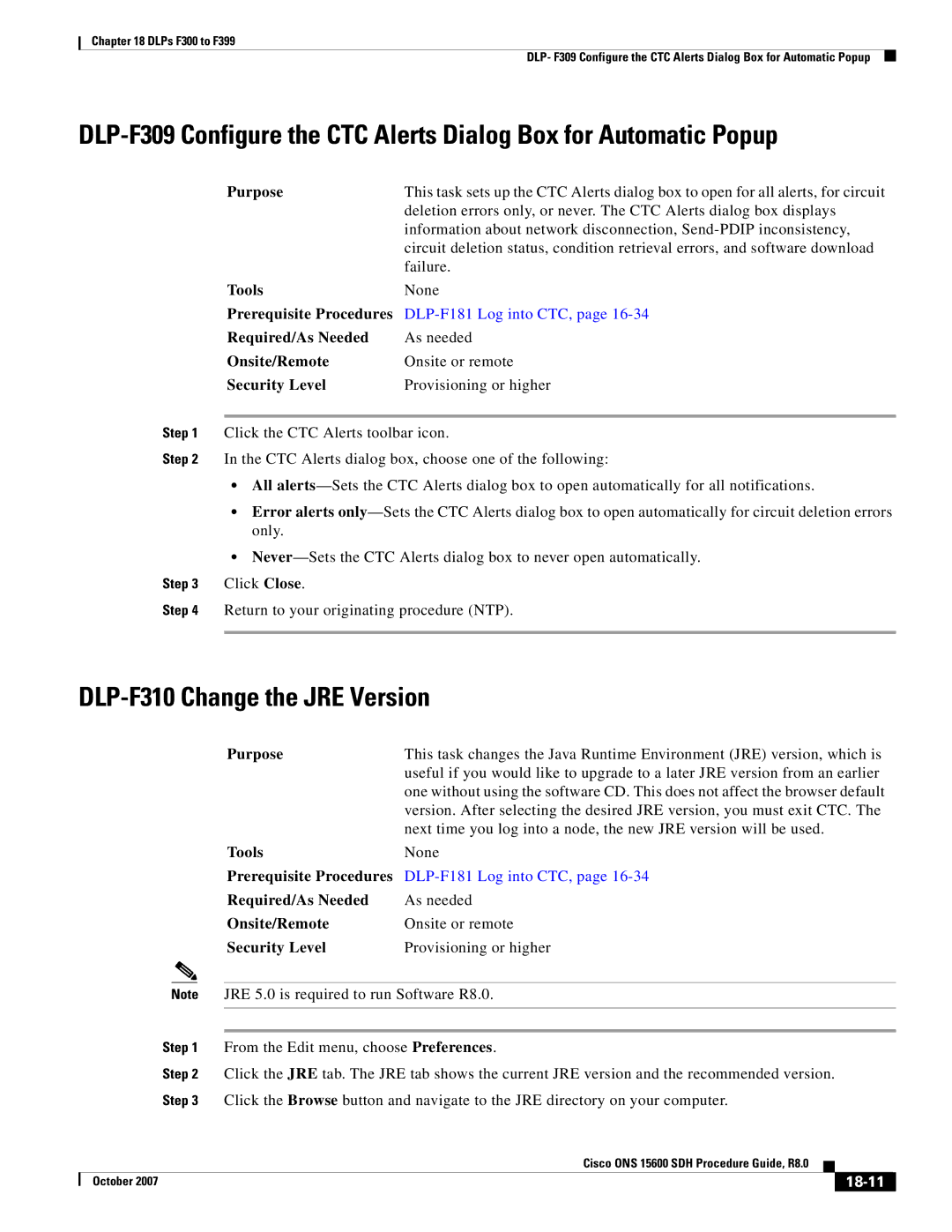 Cisco Systems ONS 15600 SDH manual DLP-F310 Change the JRE Version, 18-11 