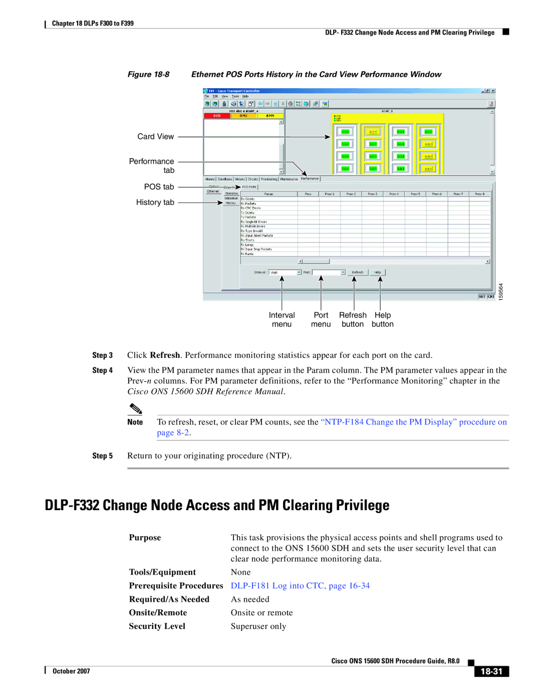 Cisco Systems ONS 15600 SDH manual DLP-F332 Change Node Access and PM Clearing Privilege, 18-31 