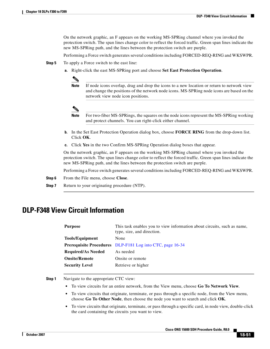 Cisco Systems ONS 15600 SDH manual DLP-F348 View Circuit Information, 18-51 