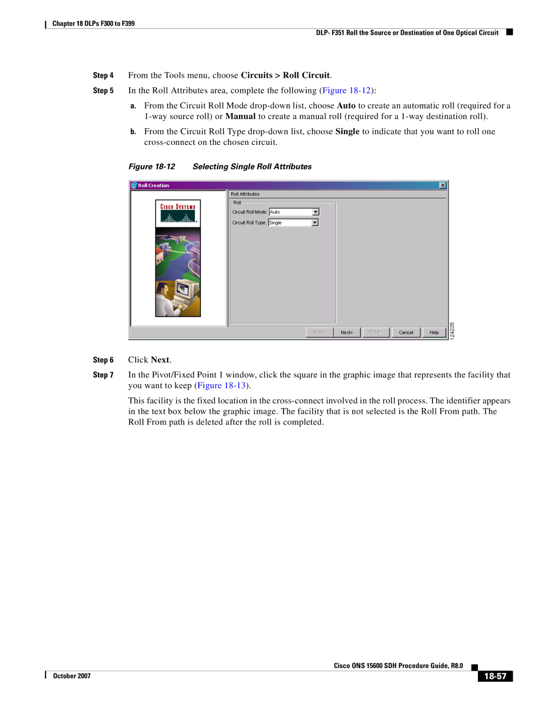 Cisco Systems ONS 15600 SDH manual 18-57, Selecting Single Roll Attributes 