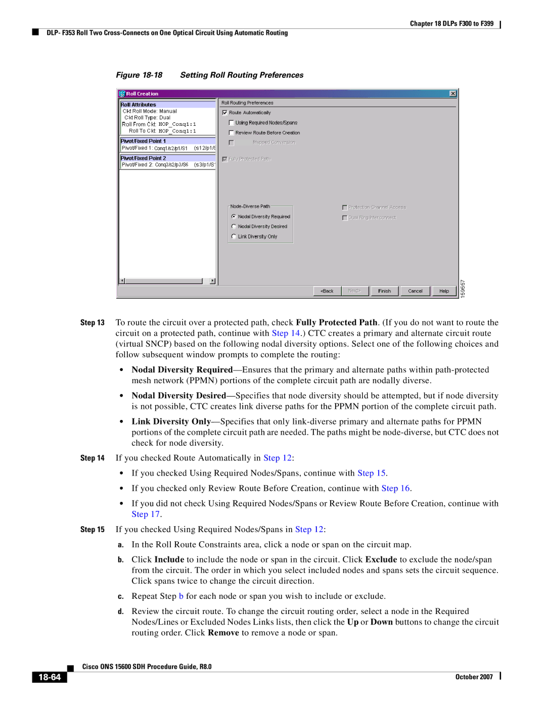 Cisco Systems ONS 15600 SDH manual 18-64, Setting Roll Routing Preferences 