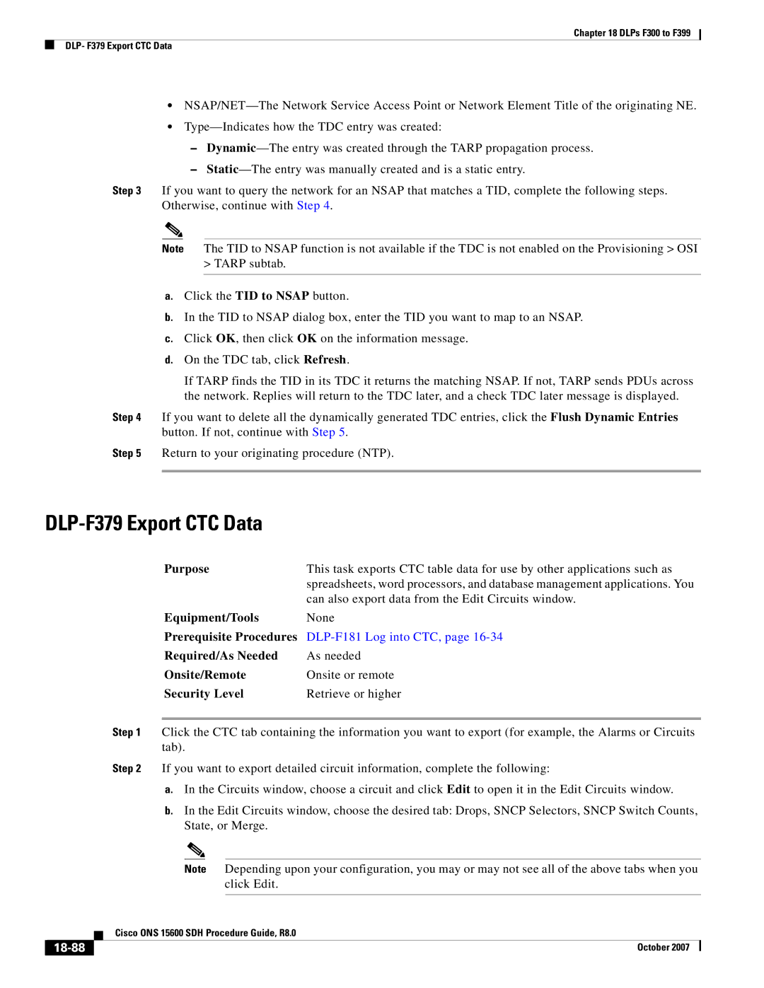 Cisco Systems ONS 15600 SDH manual DLP-F379 Export CTC Data, 18-88 