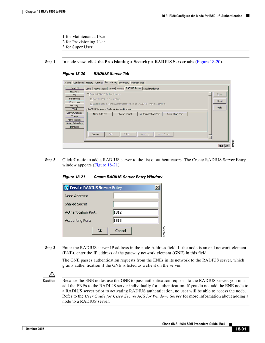 Cisco Systems ONS 15600 SDH manual 18-91, Radius Server Tab 