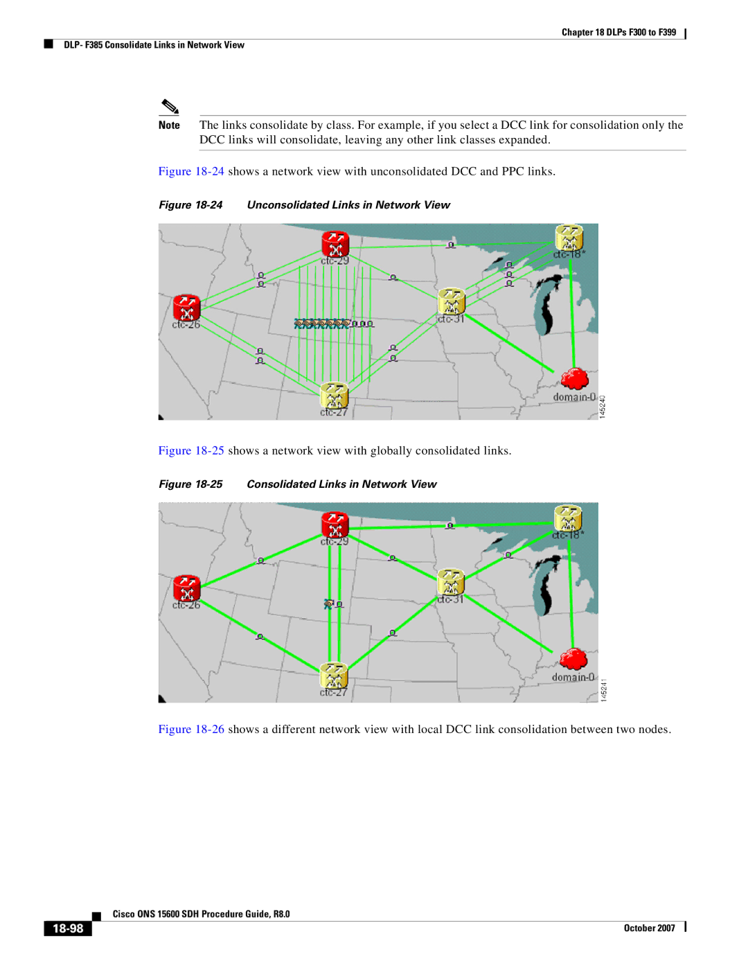 Cisco Systems ONS 15600 SDH manual 24shows a network view with unconsolidated DCC and PPC links, 18-98 