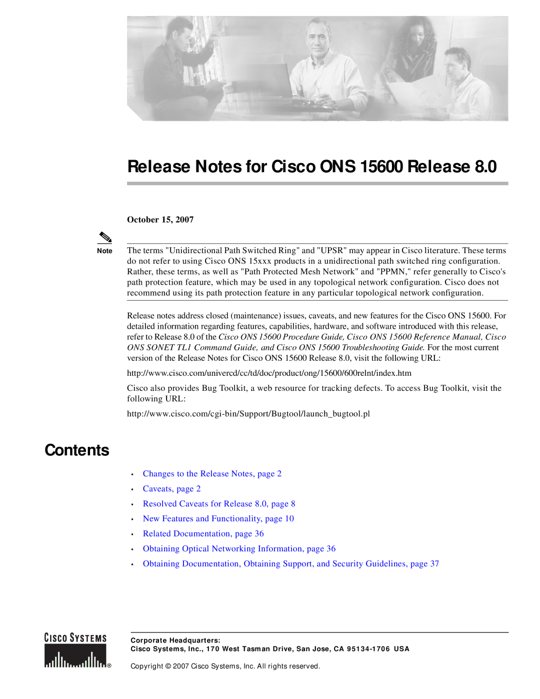 Cisco Systems ONS 15600 manual Contents 