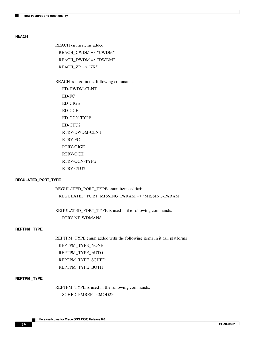 Cisco Systems ONS 15600 manual Reachcwdm = Cwdm Reachdwdm = Dwdm Reachzr = ZR, Regulatedportmissingparam = MISSING-PARAM 