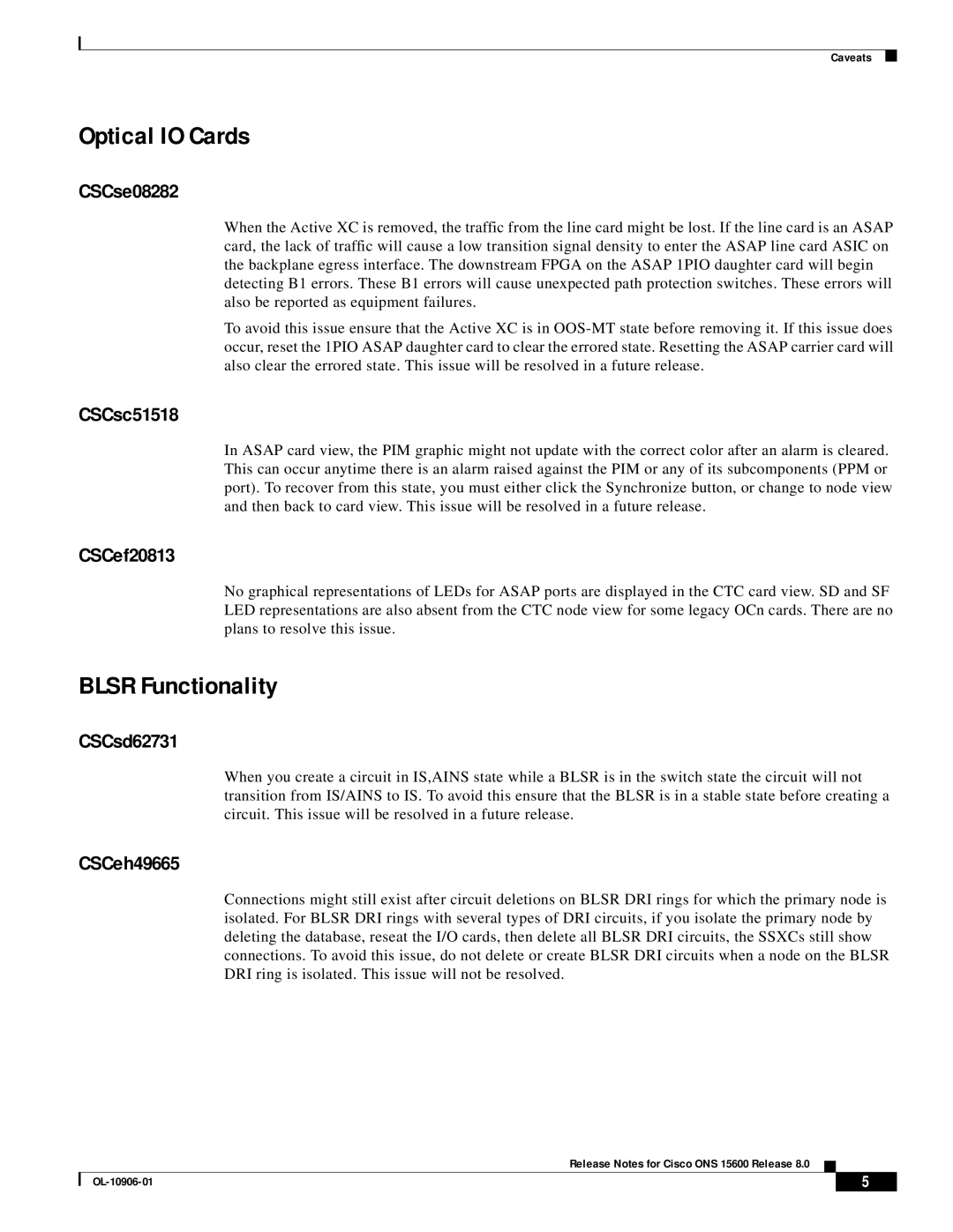 Cisco Systems ONS 15600 manual Optical IO Cards, Blsr Functionality 