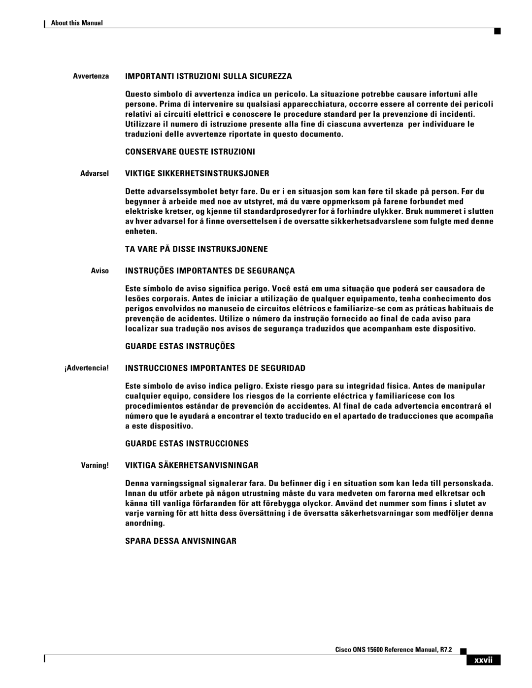 Cisco Systems ONS 15600 manual Conservare Queste Istruzioni, TA Vare PÅ Disse Instruksjonene, Guarde Estas Instruções 