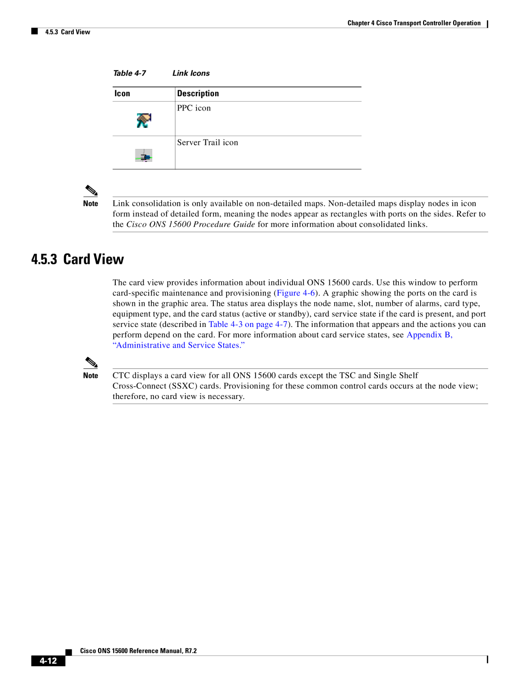 Cisco Systems ONS 15600 manual Card View, PPC icon Server Trail icon 