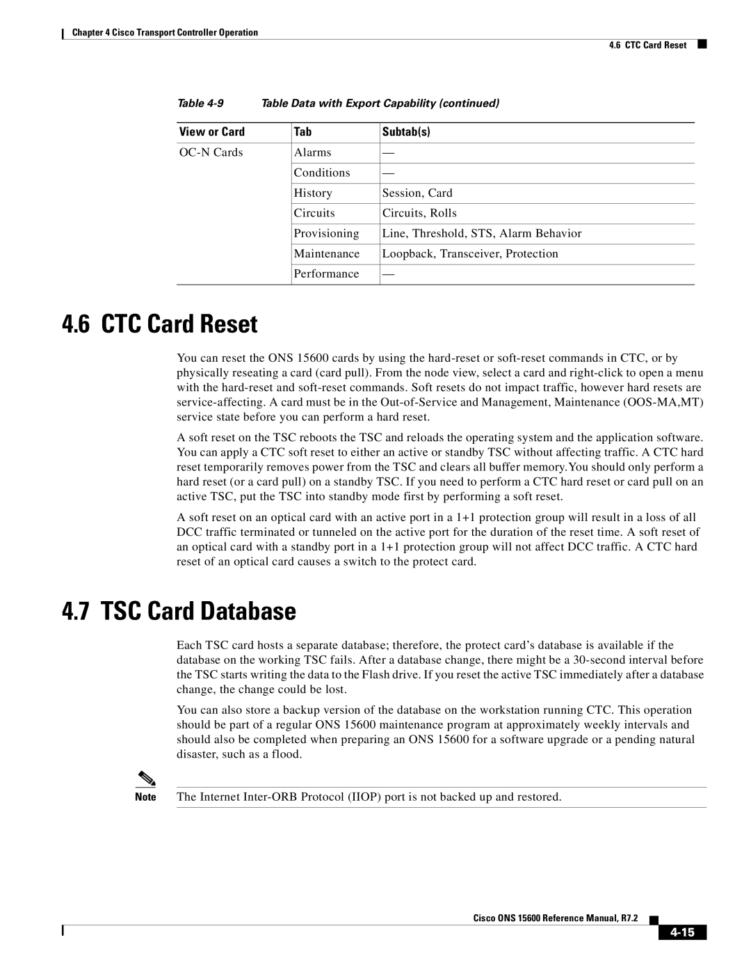 Cisco Systems ONS 15600 manual CTC Card Reset, TSC Card Database 