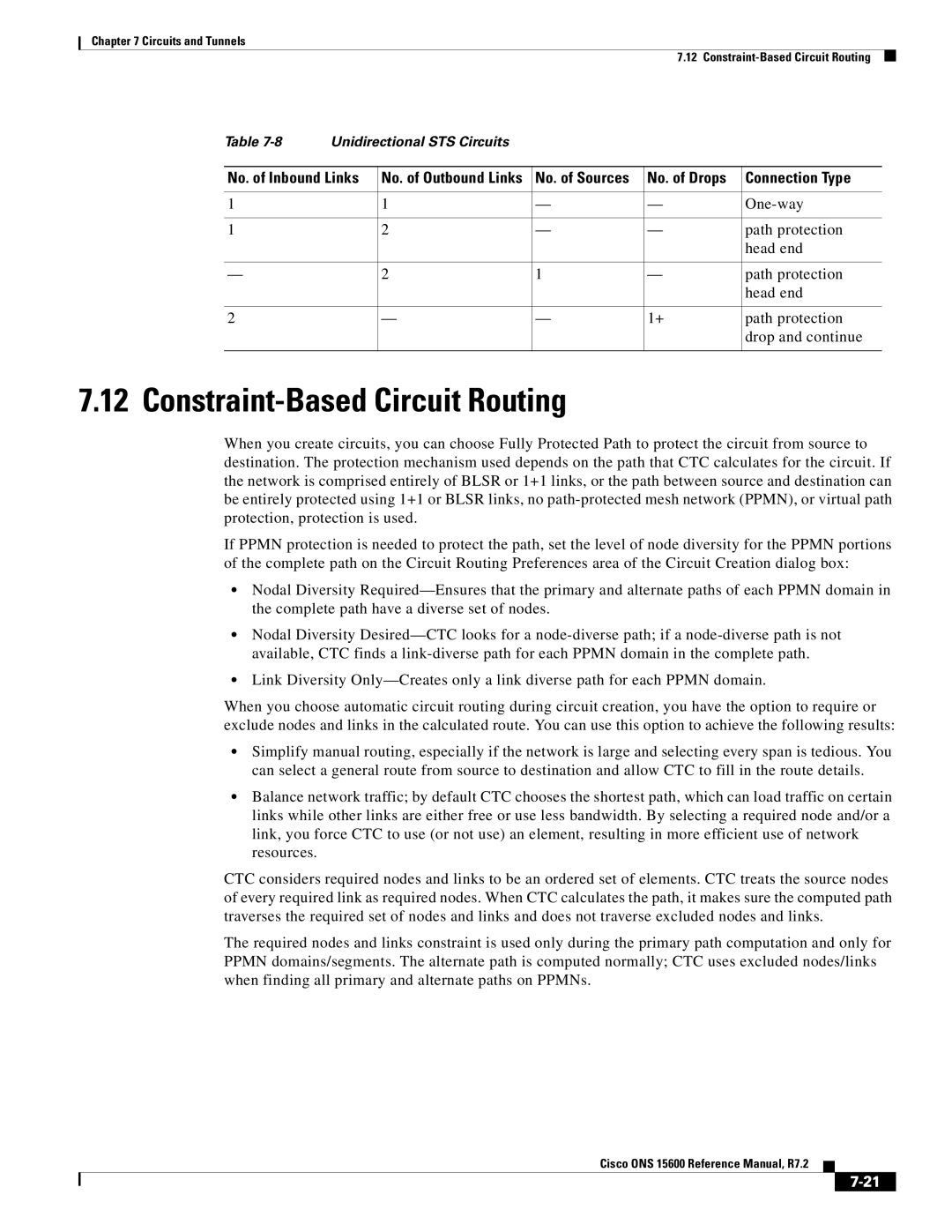 Cisco Systems ONS 15600 manual Constraint-Based Circuit Routing, One-way, Head end, Drop and continue 