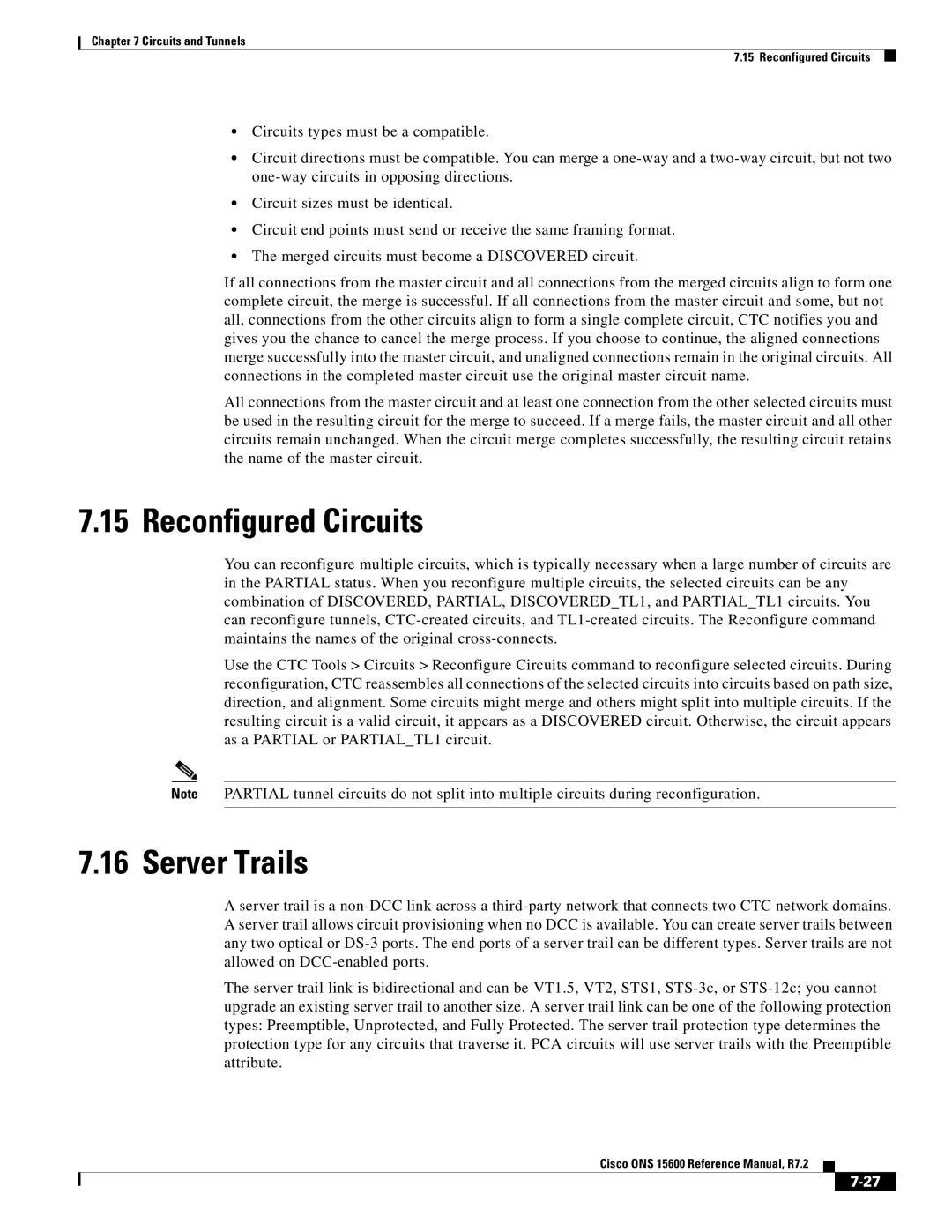 Cisco Systems ONS 15600 manual Reconfigured Circuits, Server Trails 