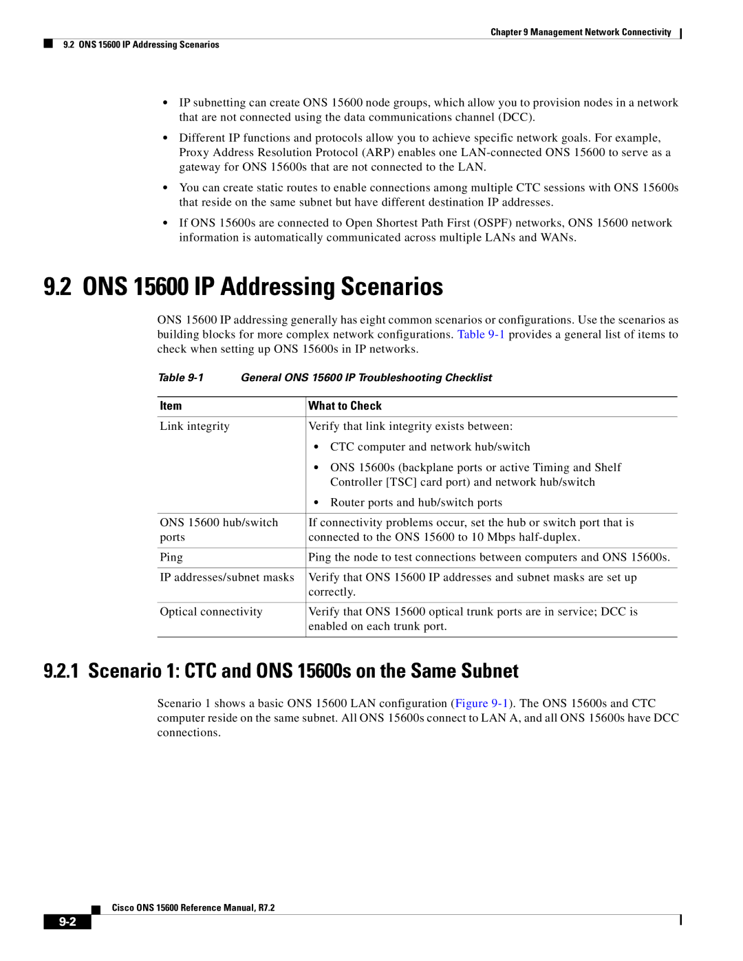 Cisco Systems manual ONS 15600 IP Addressing Scenarios, Scenario 1 CTC and ONS 15600s on the Same Subnet, What to Check 