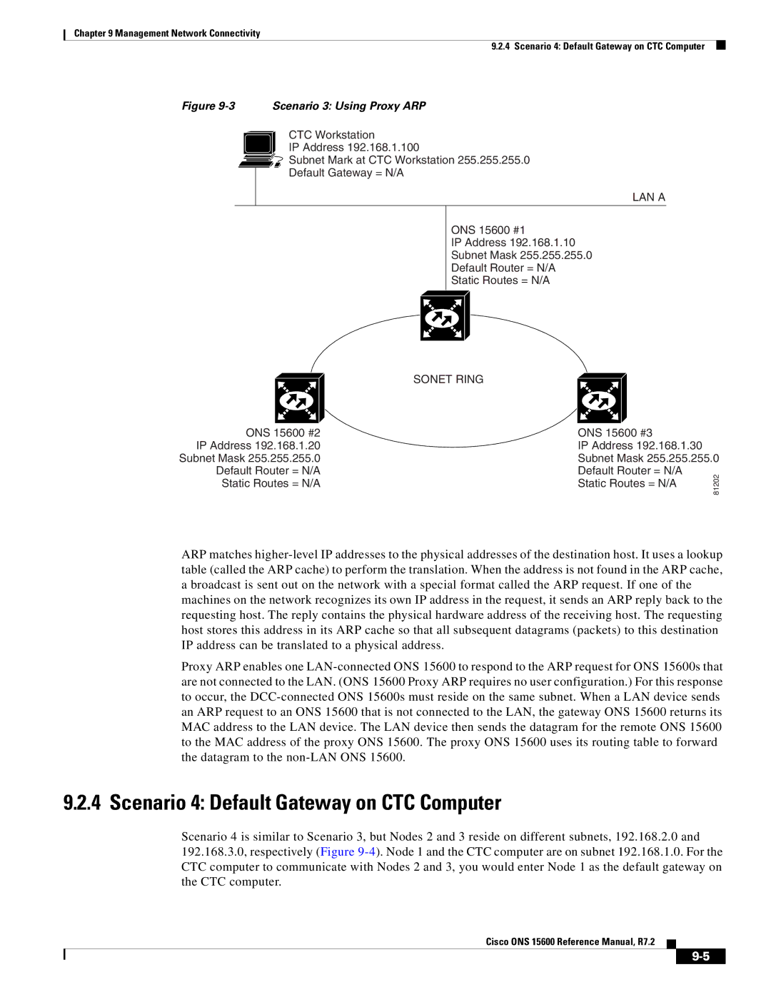 Cisco Systems ONS 15600 manual Scenario 4 Default Gateway on CTC Computer, Scenario 3 Using Proxy ARP 