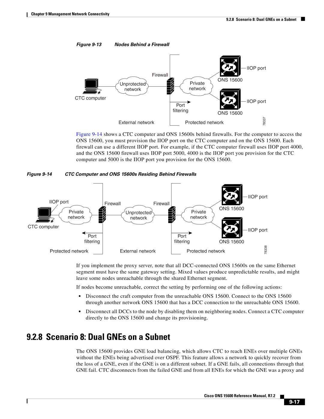 Cisco Systems ONS 15600 manual Scenario 8 Dual GNEs on a Subnet, Nodes Behind a Firewall 