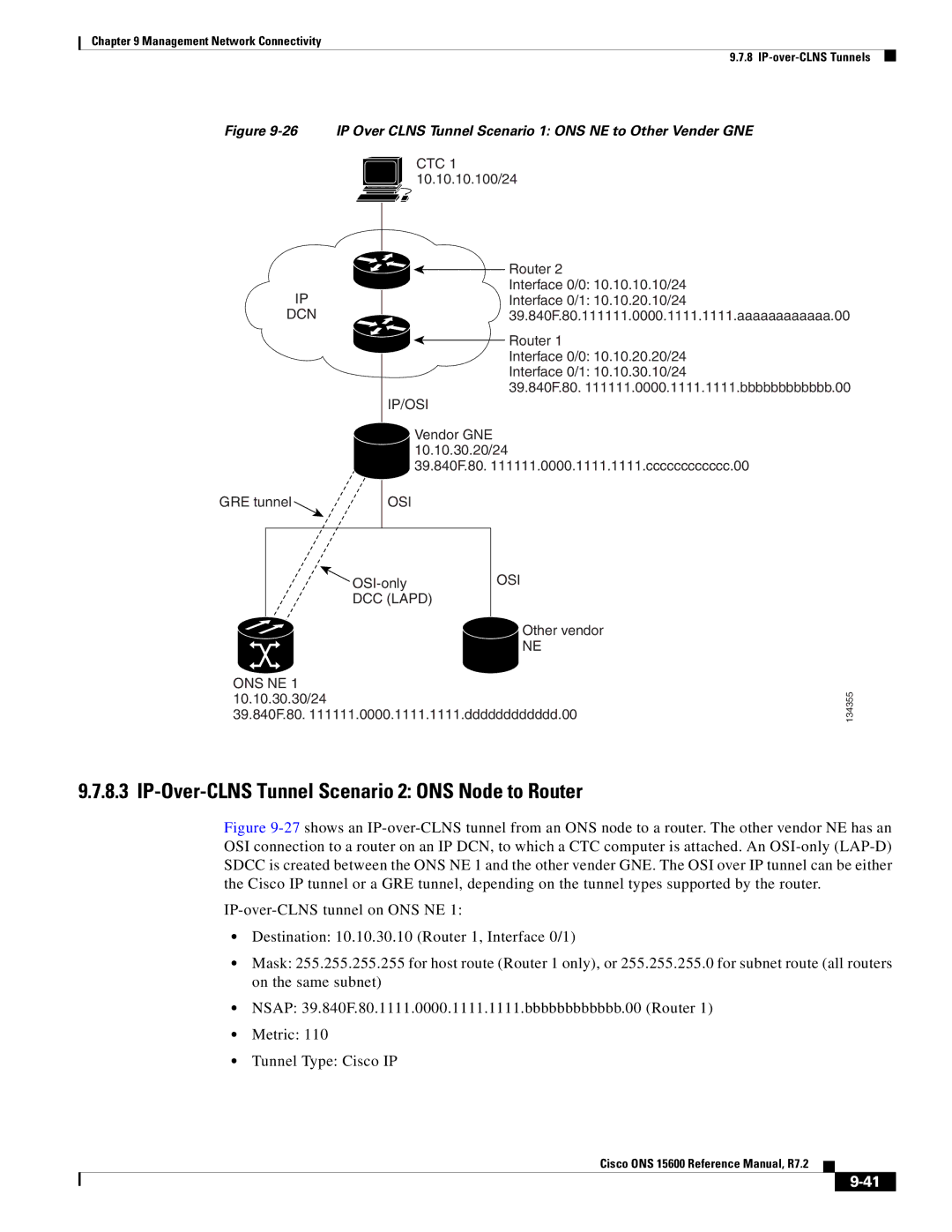 Cisco Systems ONS 15600 manual IP-Over-CLNS Tunnel Scenario 2 ONS Node to Router, Ctc 