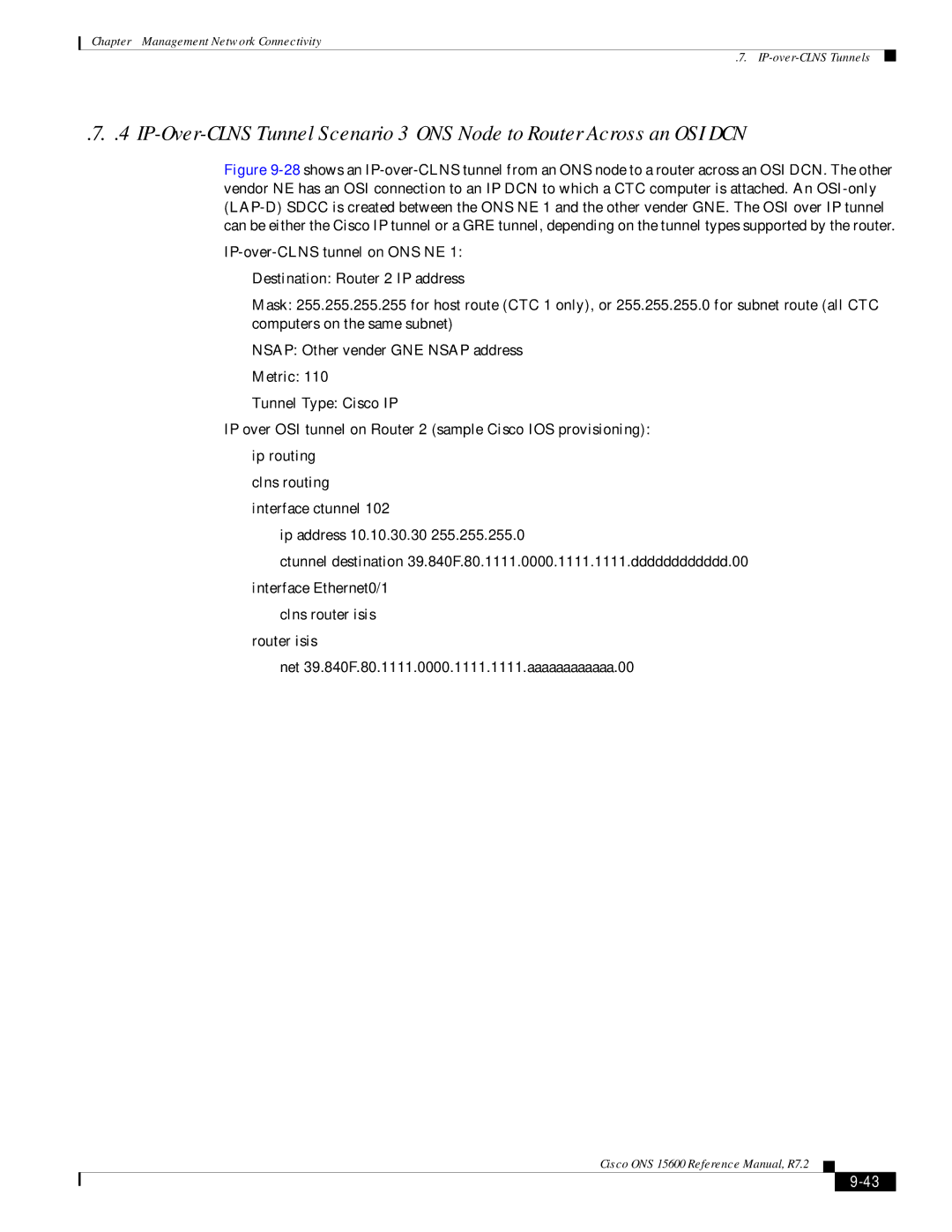 Cisco Systems ONS 15600 manual Management Network Connectivity IP-over-CLNS Tunnels 