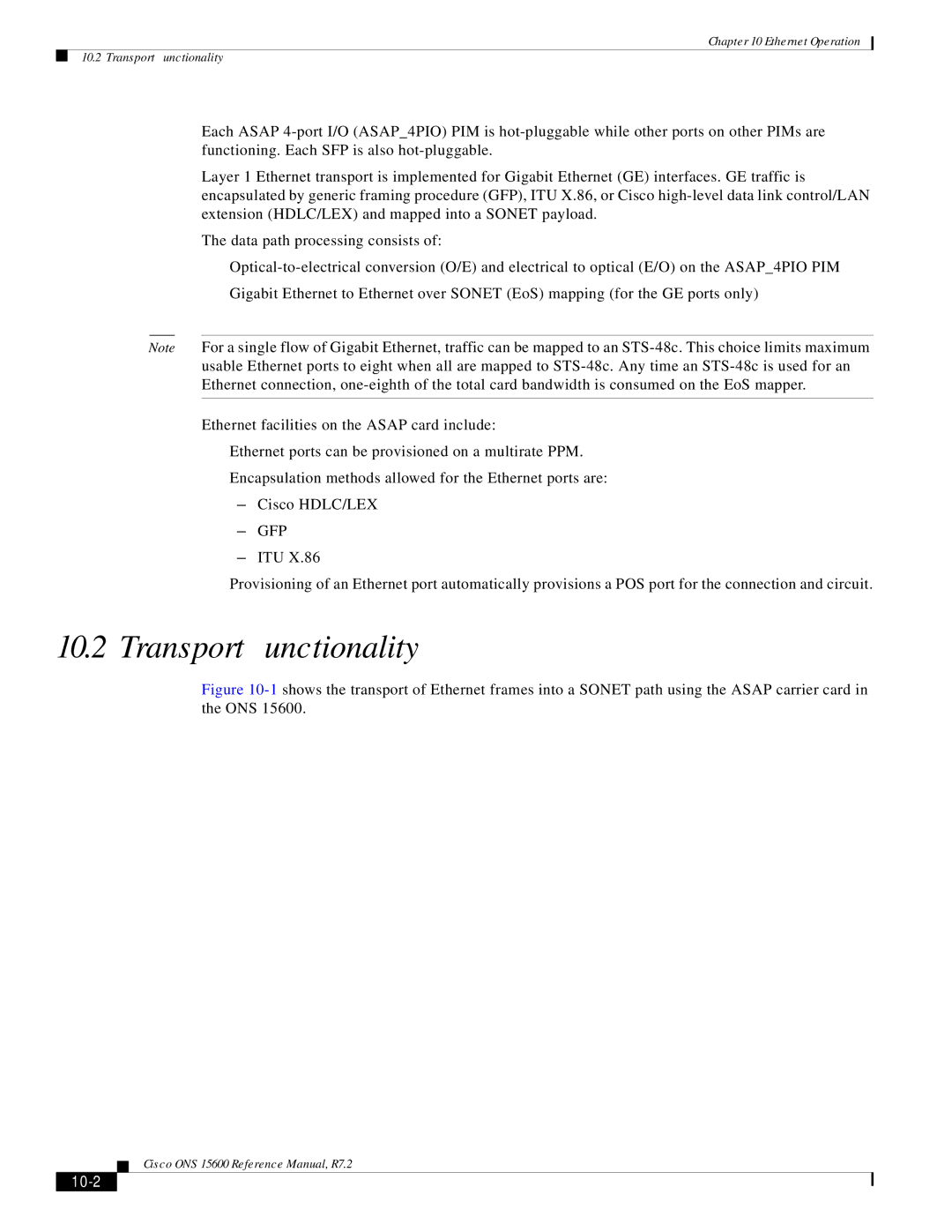 Cisco Systems ONS 15600 manual Transport Functionality, Gfp, 10-2 