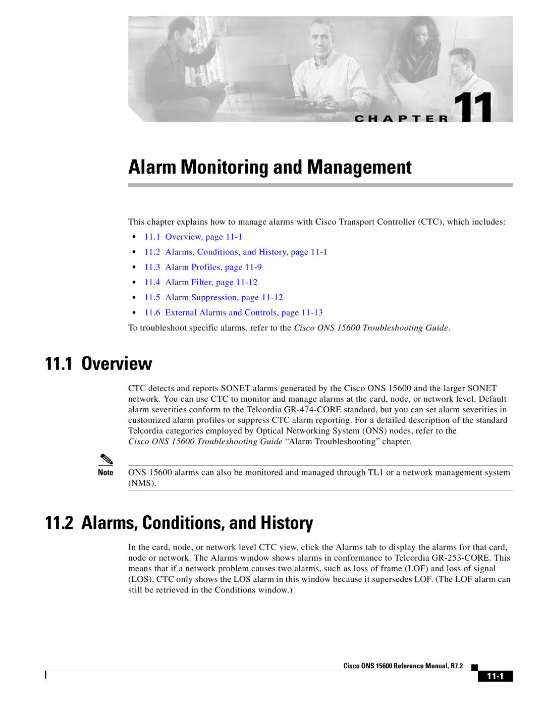 Cisco Systems ONS 15600 manual Alarms, Conditions, and History, 11-1 