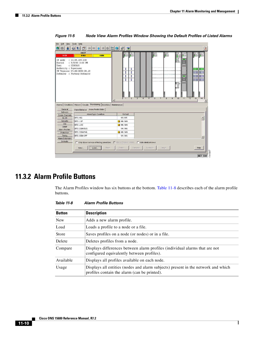 Cisco Systems ONS 15600 manual Alarm Profile Buttons, Button Description, 11-10 