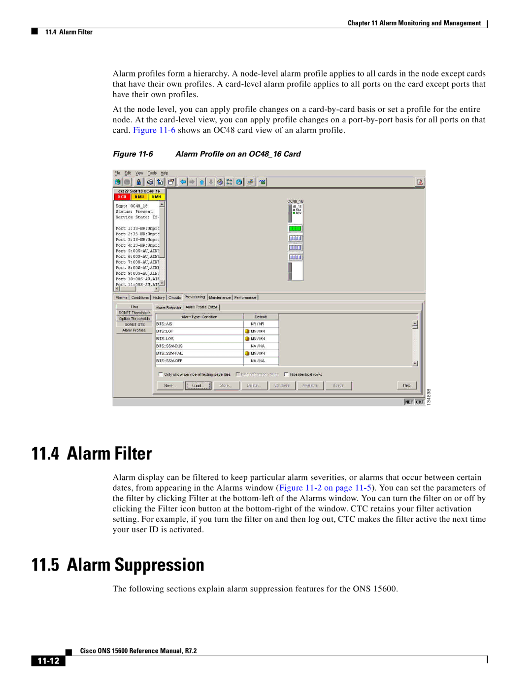 Cisco Systems ONS 15600 manual Alarm Filter, Alarm Suppression, 11-12 