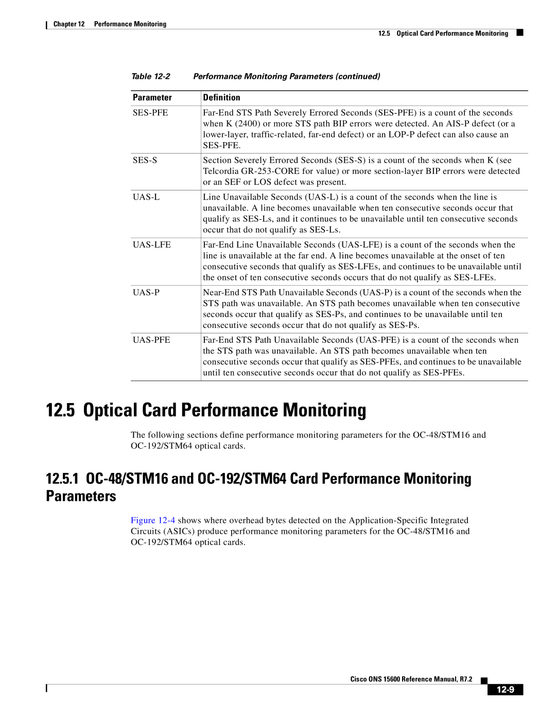 Cisco Systems ONS 15600 manual Optical Card Performance Monitoring, 12-9 