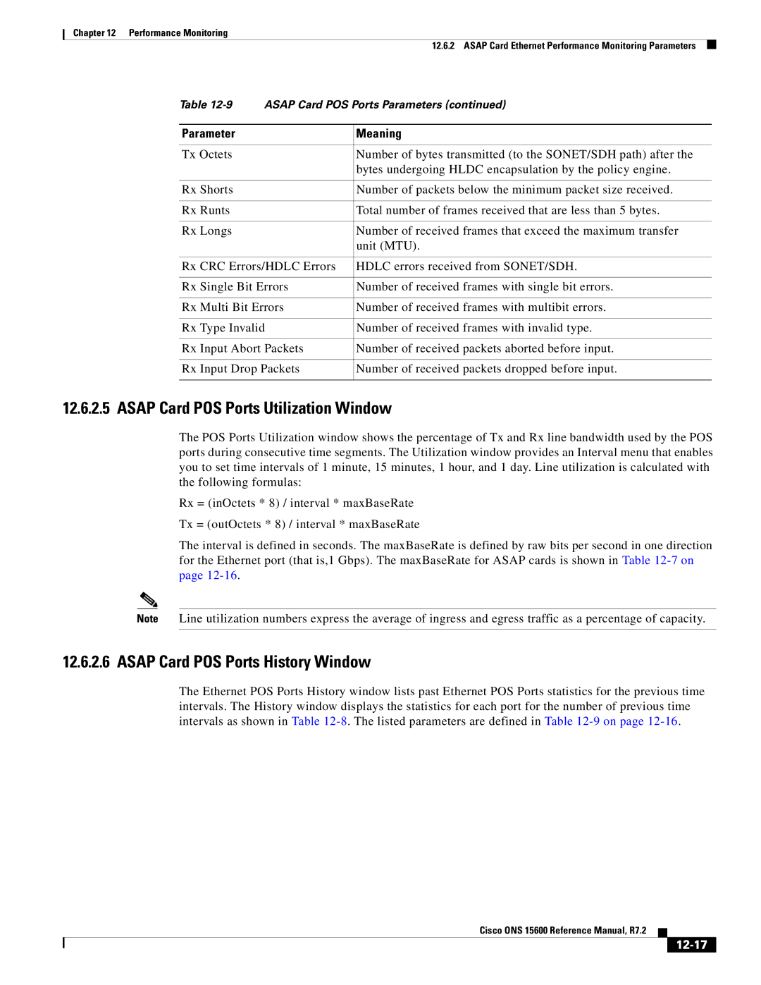 Cisco Systems ONS 15600 manual Asap Card POS Ports Utilization Window, Asap Card POS Ports History Window, 12-17 