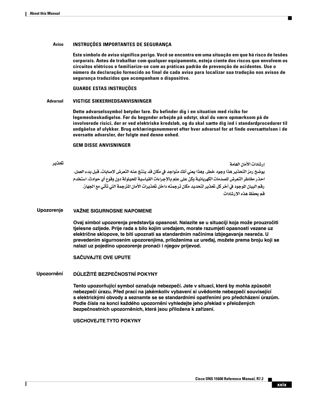 Cisco Systems ONS 15600 manual GEM Disse Anvisninger, Xxix 