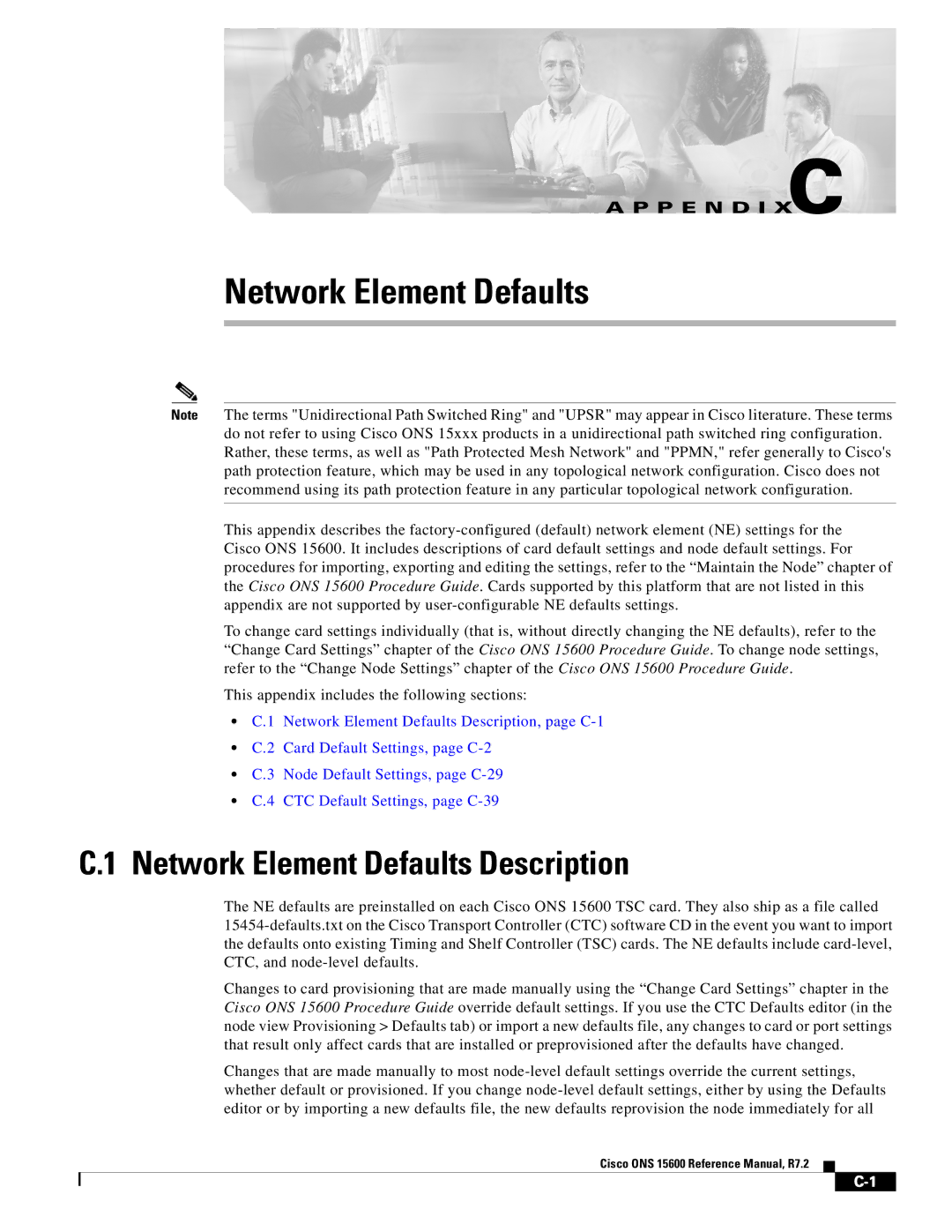 Cisco Systems ONS 15600 manual Network Element Defaults Description 