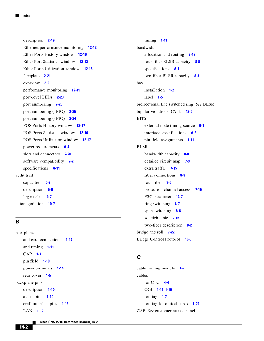 Cisco Systems ONS 15600 manual Bits, IN-2 