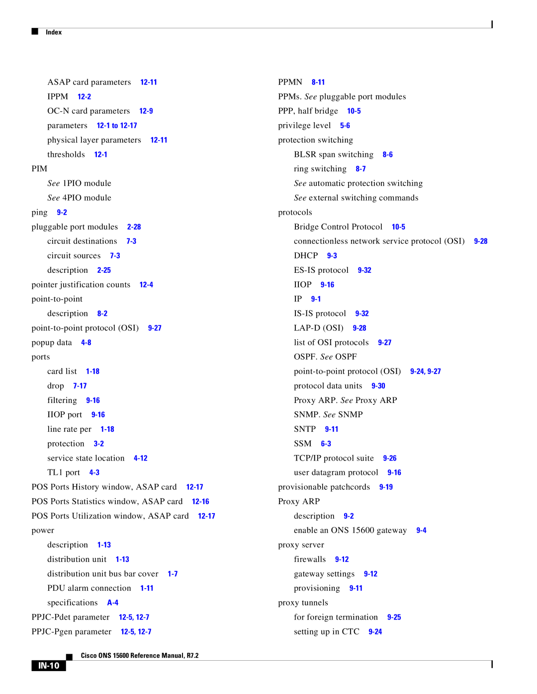 Cisco Systems ONS 15600 manual Pim, Lap-D Osi, Sntp, Ssm, IN-10 