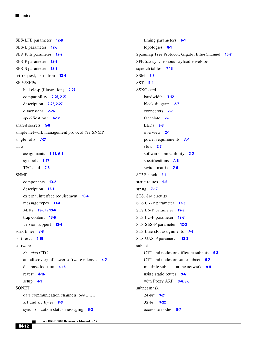Cisco Systems ONS 15600 manual Sonet, Ssm Sst, IN-12 