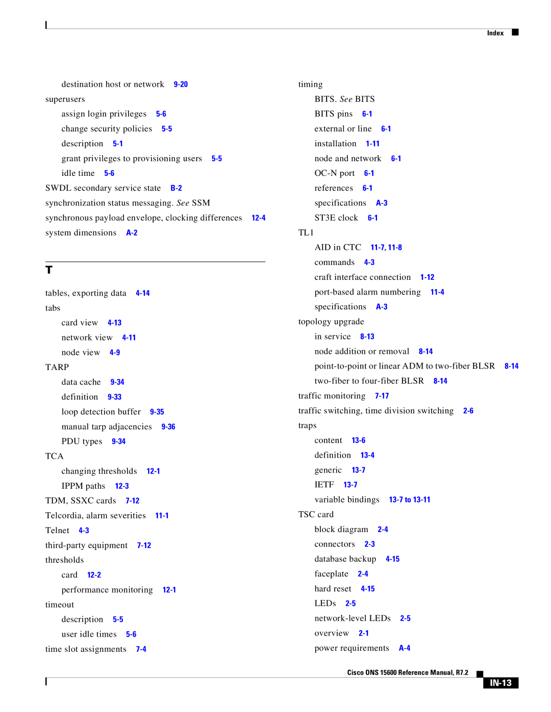 Cisco Systems ONS 15600 manual Tca, IN-13 