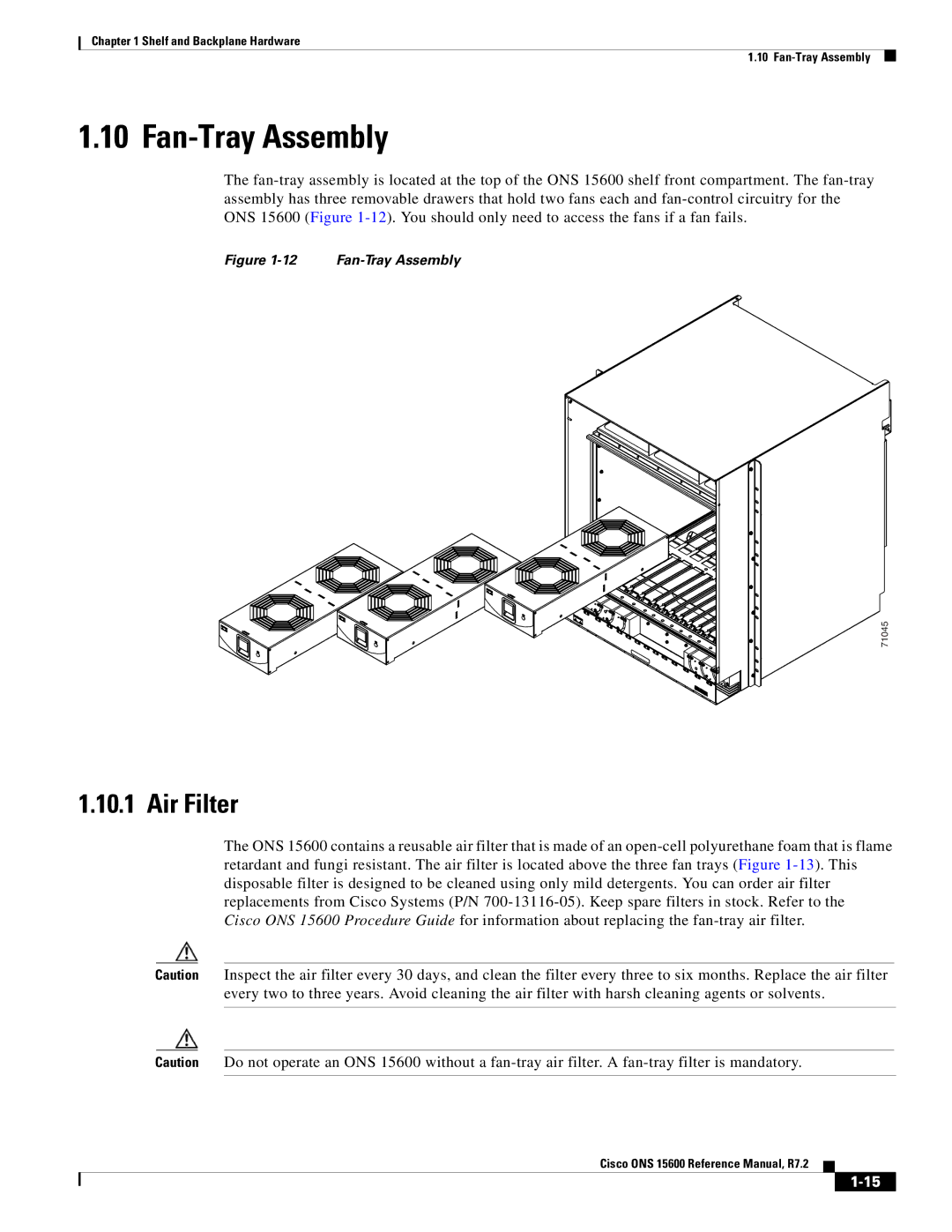 Cisco Systems ONS 15600 manual Fan-Tray Assembly, Air Filter 