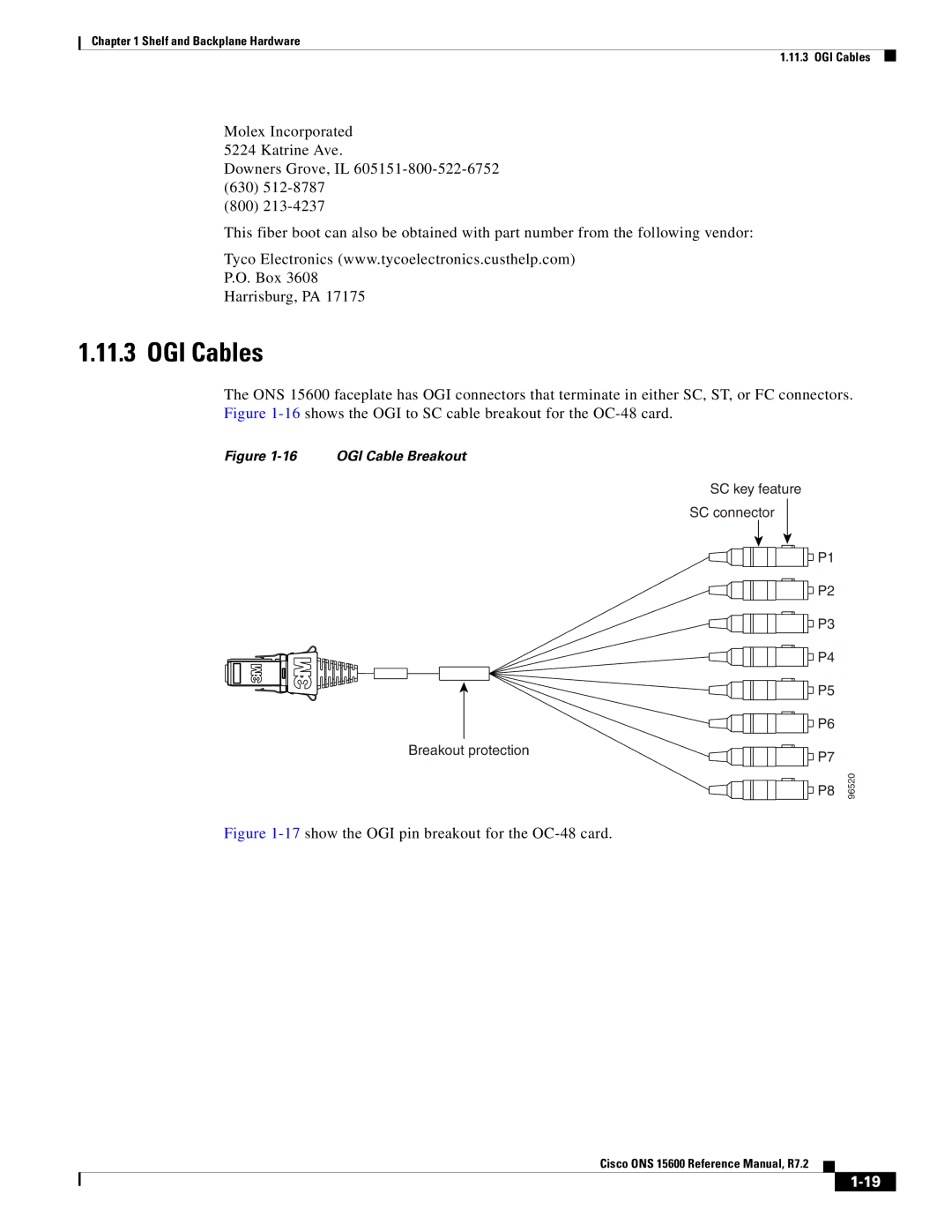 Cisco Systems ONS 15600 manual OGI Cables, 17show the OGI pin breakout for the OC-48 card 