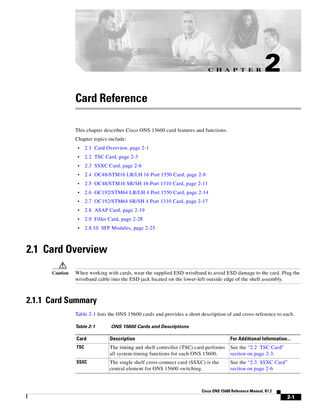 Cisco Systems ONS 15600 manual Card Overview, Card Summary, Card Description For Additional Information 