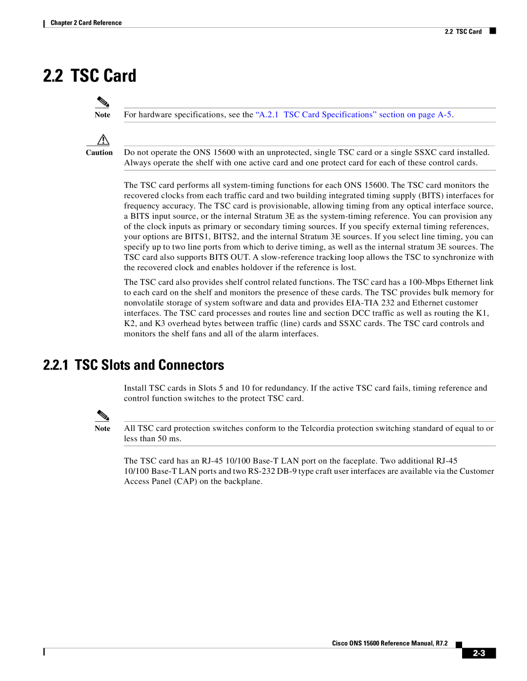 Cisco Systems ONS 15600 manual TSC Card, TSC Slots and Connectors 