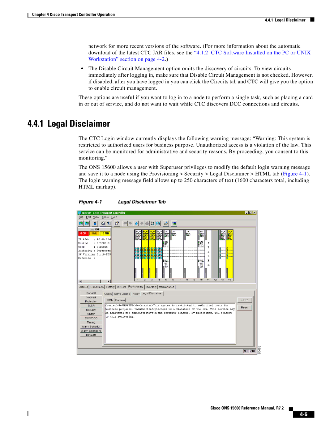 Cisco Systems ONS 15600 manual Legal Disclaimer Tab 