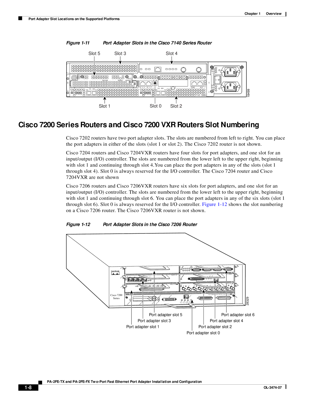 Cisco Systems PA-2FE-TX, PA-2FE-FX manual Port Adapter Slots in the Cisco 7140 Series Router 