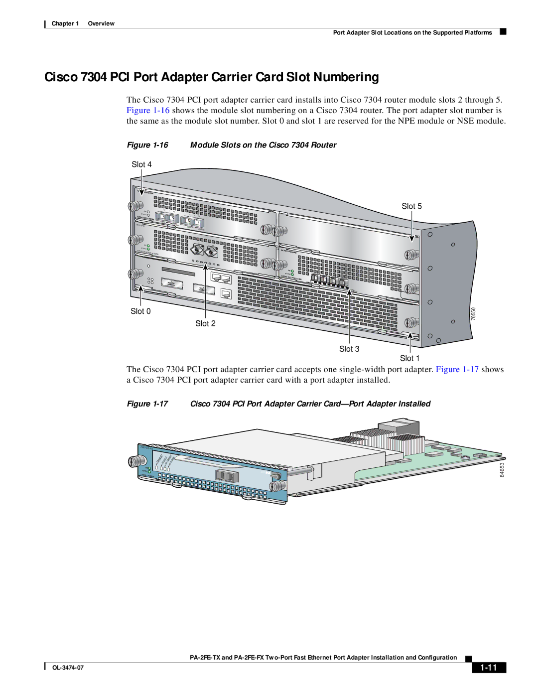 Cisco Systems PA-2FE-FX, PA-2FE-TX manual Cisco 7304 PCI Port Adapter Carrier Card Slot Numbering 